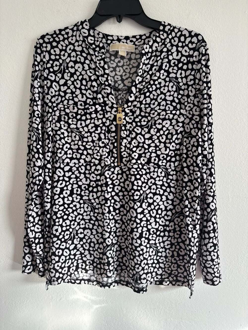Michael Kors Black White Print Tunic Top Size M